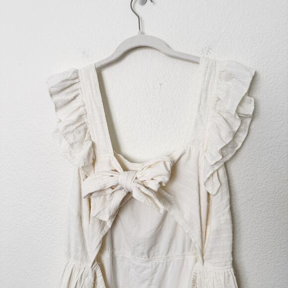 [Madewell] Cream Ruffle Strap Textural Striped Tiered Midi Dress Cutout Back 2X - Picture 6 of 12
